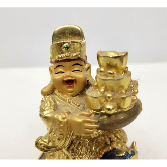 Gold Plated Feng Shui Chai Shen Ye Statue God of Wealth Fortune Good Luck 3.25" - Picture 11 of 14